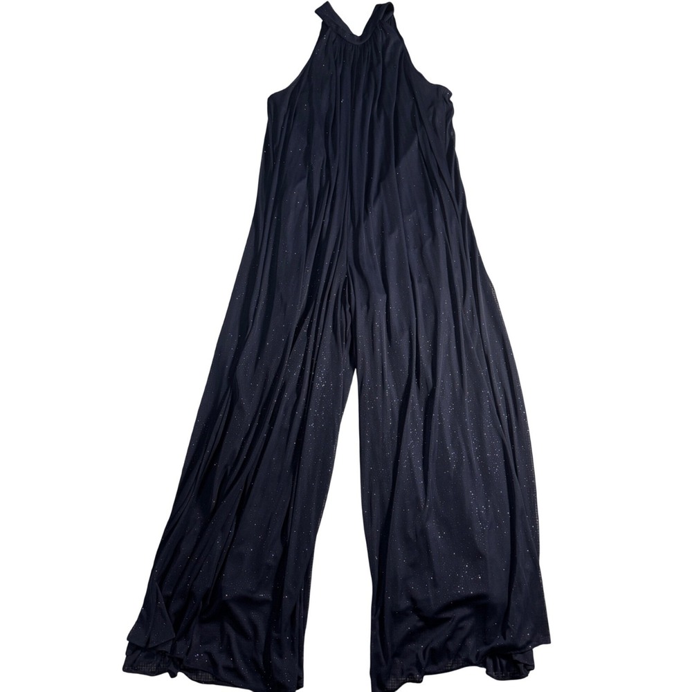 MSK Navy Blue Glitter Sparkle Halter Wide Leg Jumpsuit XL Sleeveless Evening